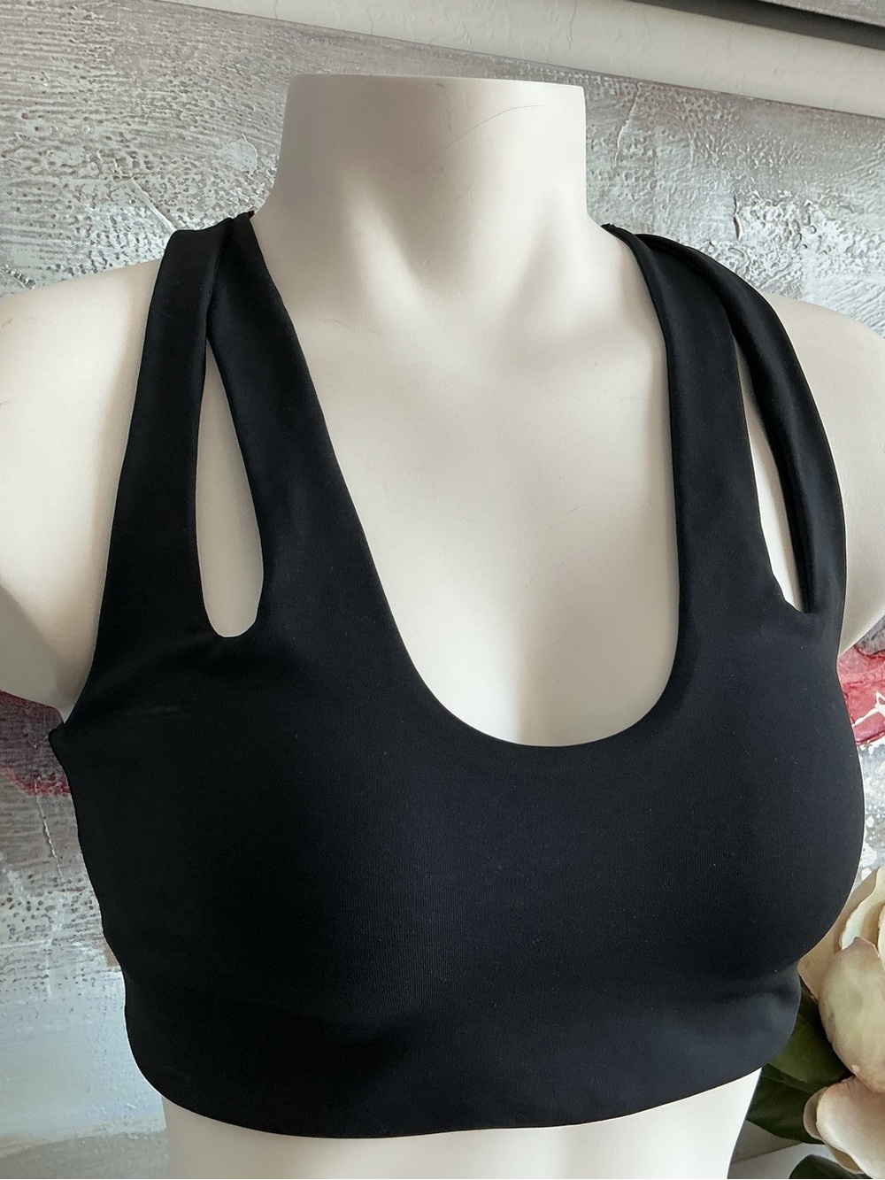 Free People Black Cutout Racerback Sports Bralette